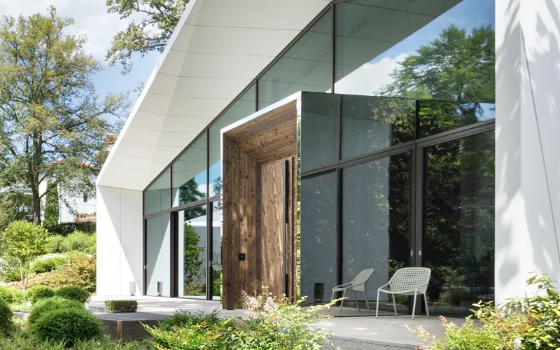 Photo of polished stainless steel door frame